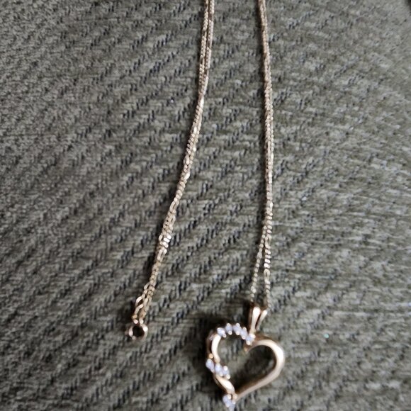 Vintage 14k Gold Necklace w/10K Gold Diamond Open Heart Pendant Twist Chain 19" - Picture 10 of 11